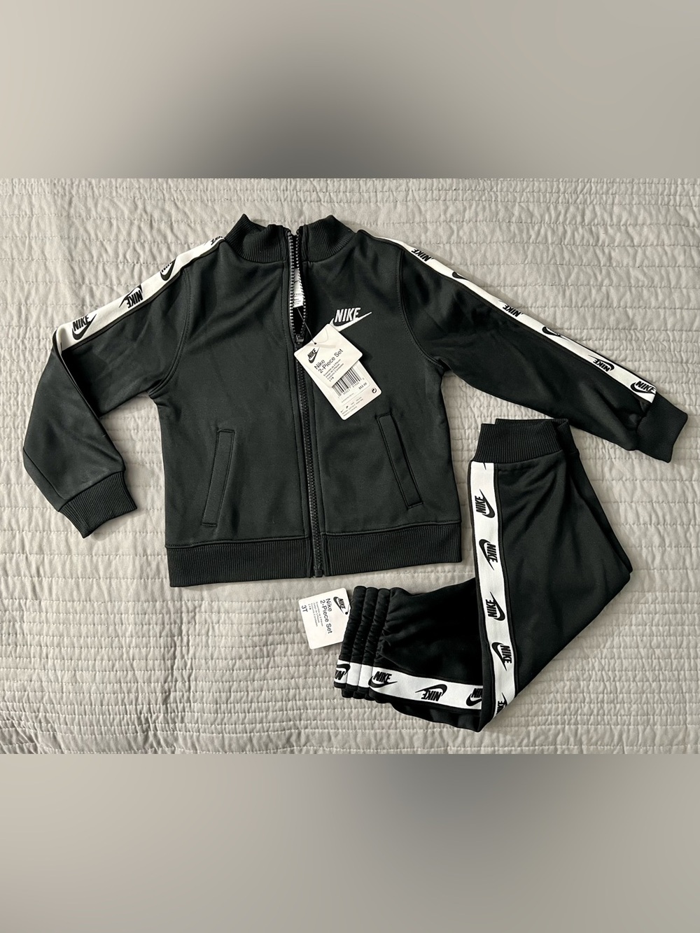 Nike Black Joggers & Track Jacket Set with White Logo Tape